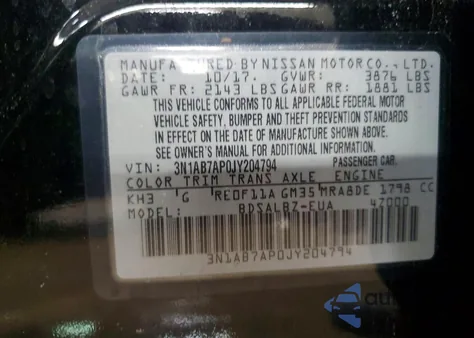 2018 Nissan Sentra S from USA, damaged, VIN 3N1AB7AP0JY204794